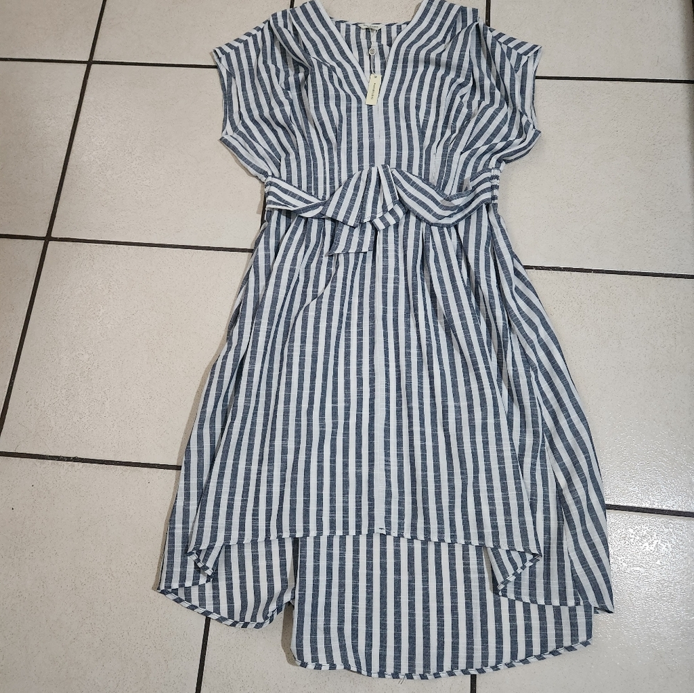 Max Studio Blue and White Striped High Low  Dress Sz2X